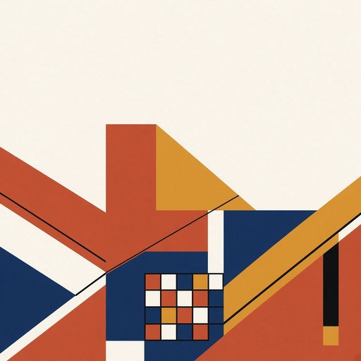 This flat, hard-edged abstract illustration uses simple shapes to hint ...