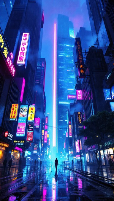 Free Neon Rain City Image | Download at StockCake
