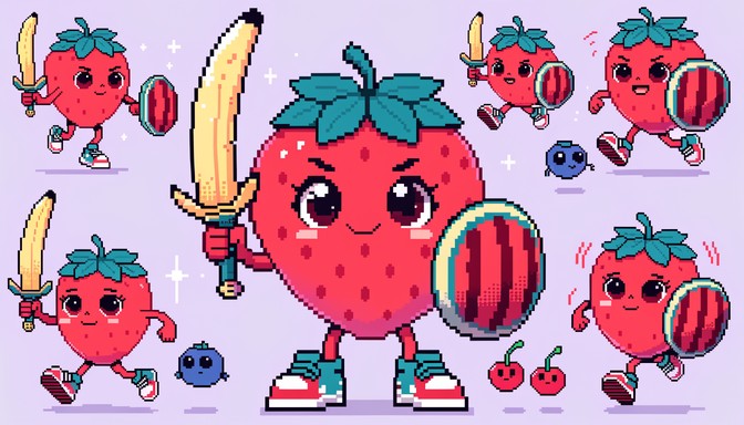 Free Fruit Warrior Squad Image - Pixel, Retro, Strawberry | Download at ...