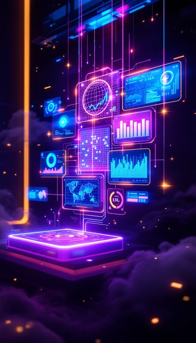 Free Neon Data Dashboard Image - Holographic, Cyberpunk, Futuristic ...