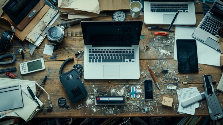 Free Cluttered Desk Setup Image | Download at StockCake