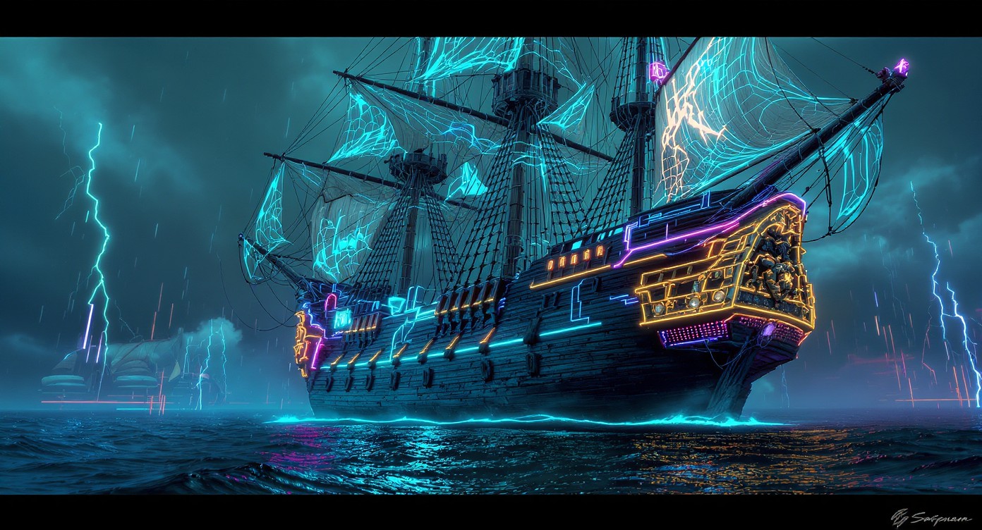 Free Neon Pirate Ship Image - Cyberpunk, Galleon, Neon | Download at ...