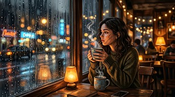 Free Rainy Cafe Solitude Image - Woman, Cafe, Rain | Download at StockCake