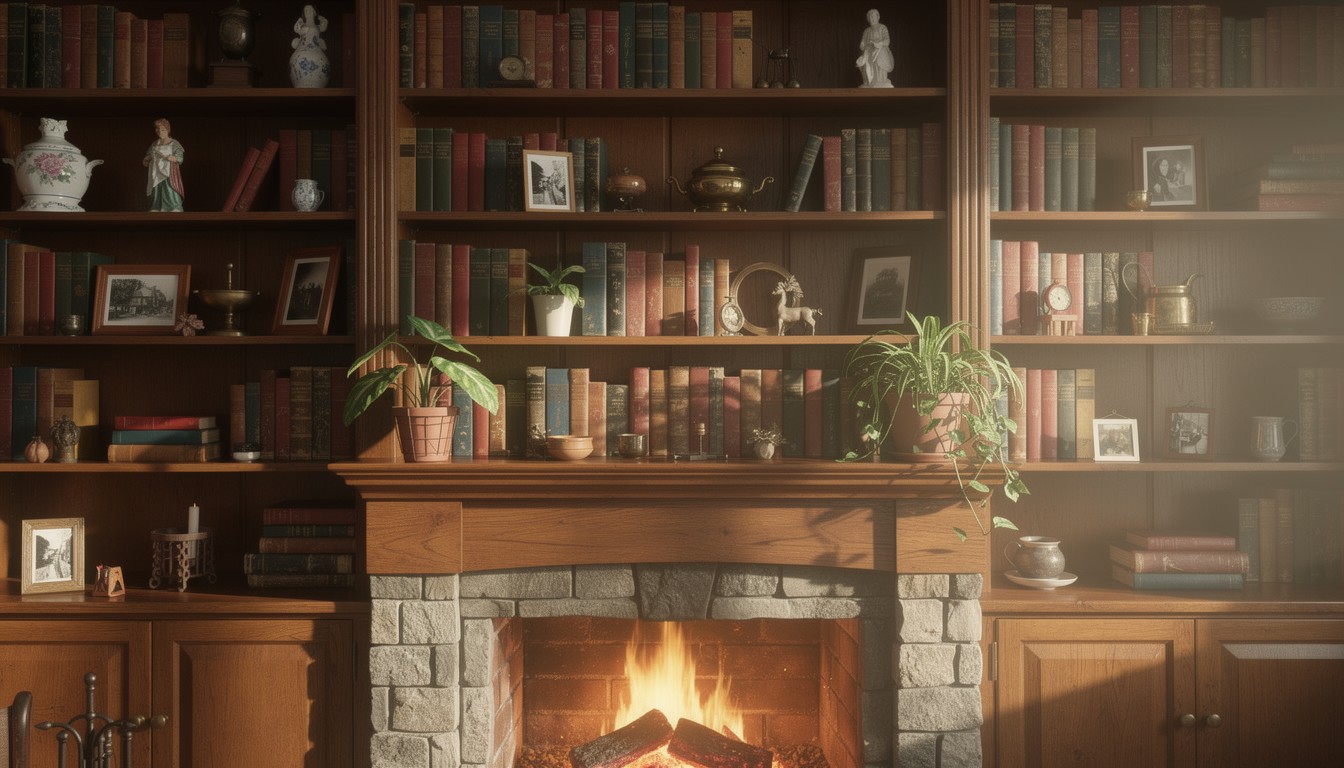 Free Cozy Fireside Library Image - Bookcase, Fireplace, Books ...