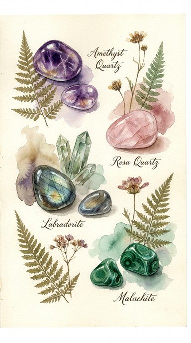Free Gemstone Botanical Study Image - Watercolor, Botanical, Gemstones ...
