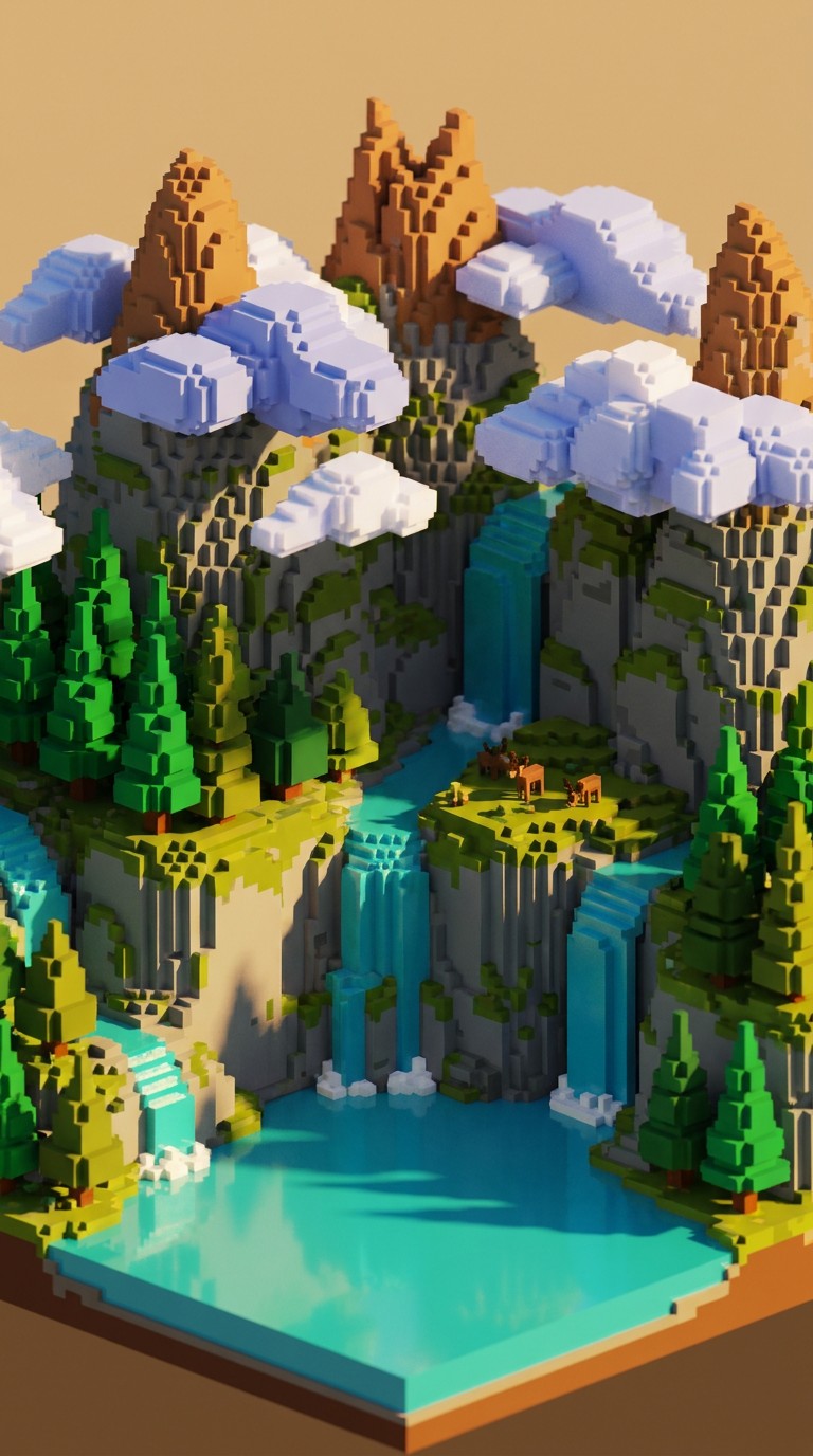 Free Voxel Mountain Waterfall Image - Voxel, Waterfall, Mountain ...