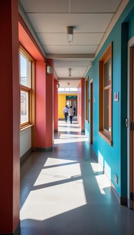 Colorblock Corridor Free Colorful Corridor Perspective Image - Hallway, Corridor ...