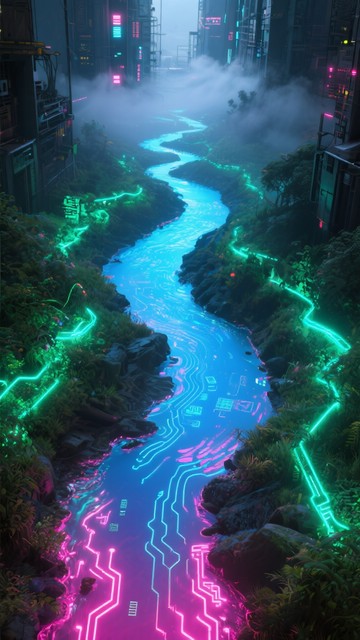 Free Neon River Flows Image - Cyberpunk, Neon, Turquoise | Download at ...