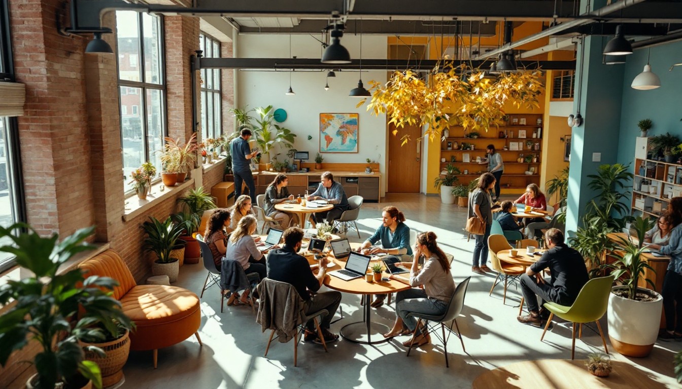 Free Sunlit Community Space Image - Coworking, Café, Industrial ...