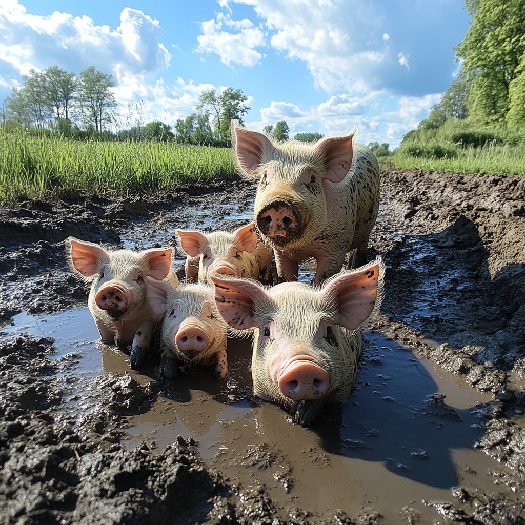 Free Pigs in Mud Image - Pigs, Mud, Sunny | Download at StockCake