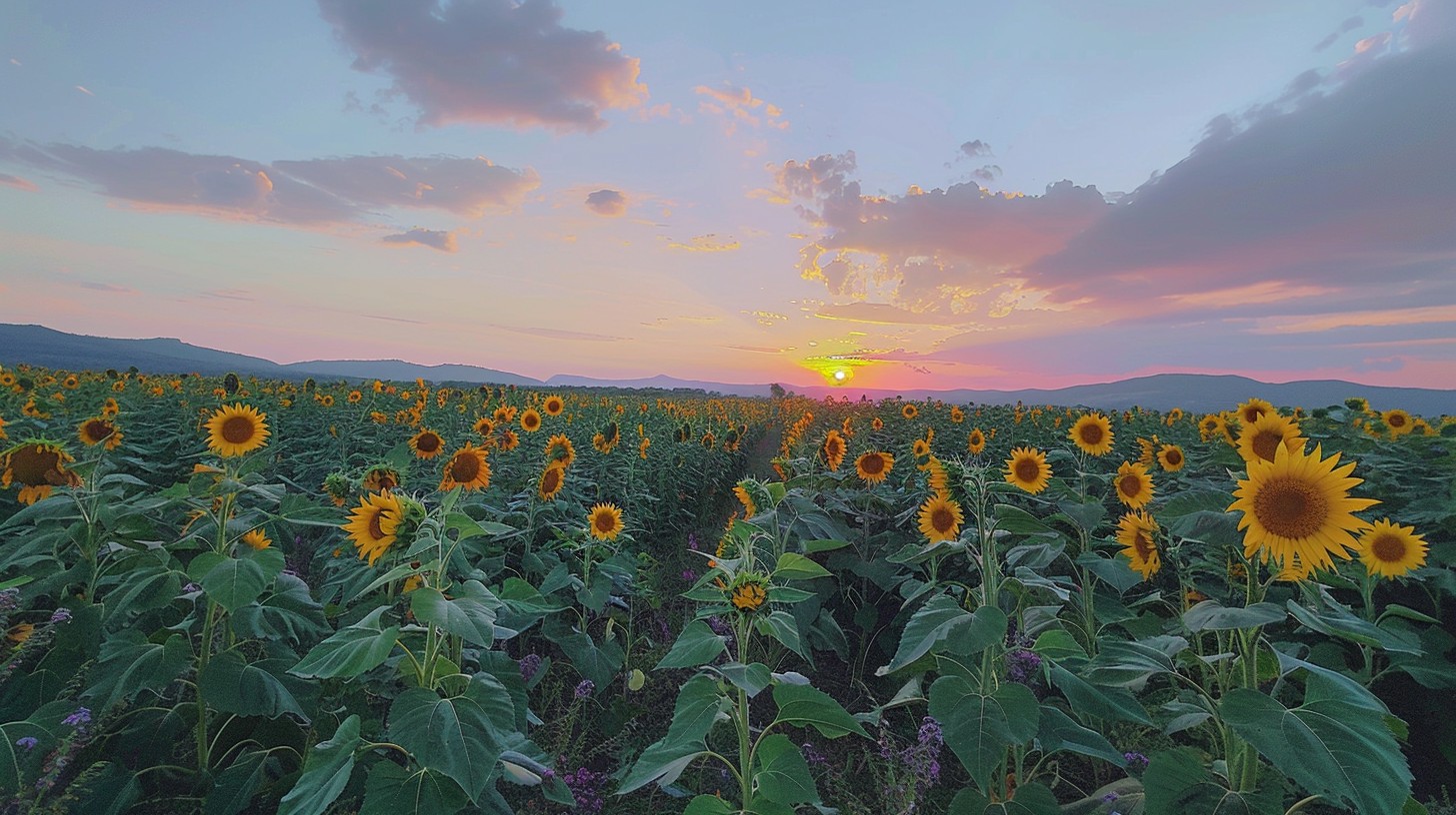 Free Sunflower Sunset Serenity Image - Sunflowers, Sunset, Field ...