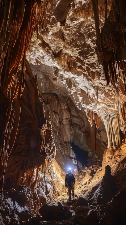 Free Cave Exploration Scene Photo - Cave, Explorer, Stalactites ...