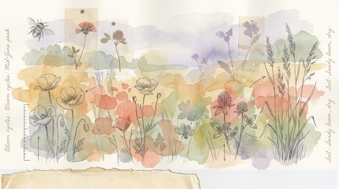 A detailed botanical field journal page captures a sprawling wildflower ...