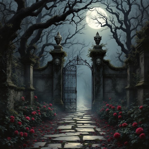 Haunted Gate Roses Free Eerie Midnight Gate Image - Gate, Moonlight, Fog | Download at ...