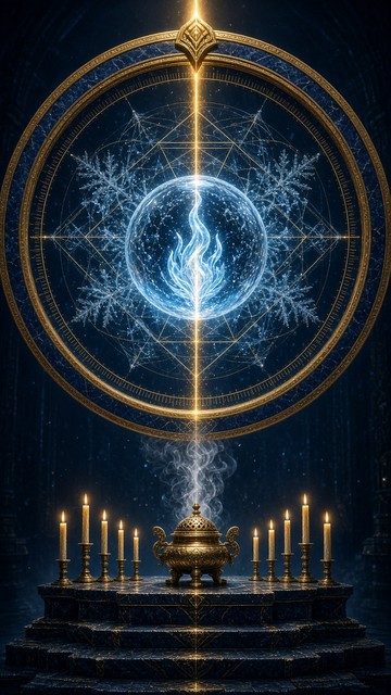 A mystical digital illustration shows a giant upright ring of brass and ...
