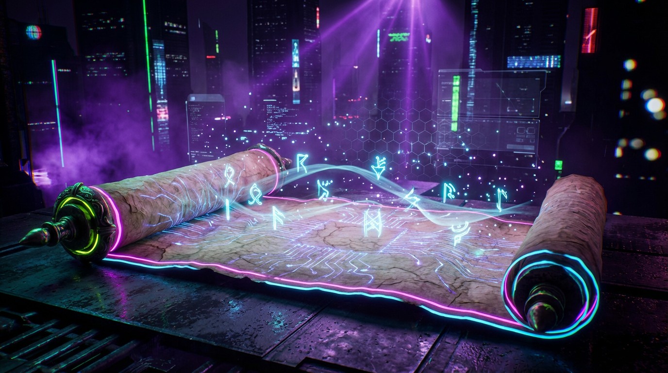 Free Mystical Cyberpunk Scroll Image - Scroll, Cyberpunk, Holographic ...
