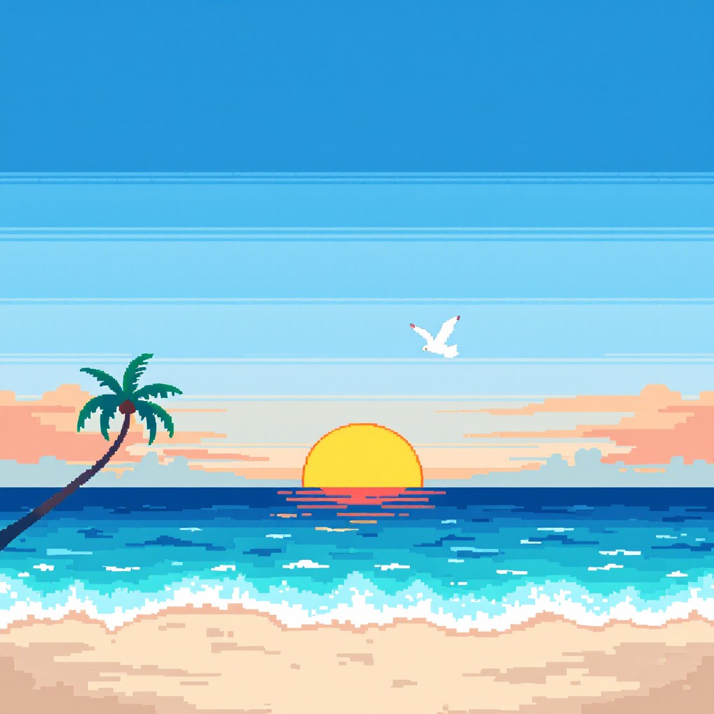 Free Retro Beach Sunset Image - Beach, Sunset, Pixel | Download at ...