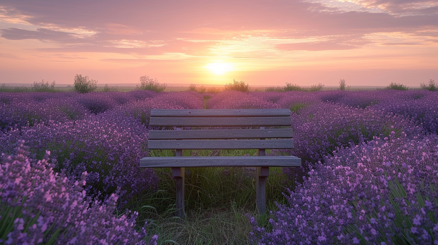 Free Lavender Sunset Serenity Image - Sunset, Lavender, Bench ...