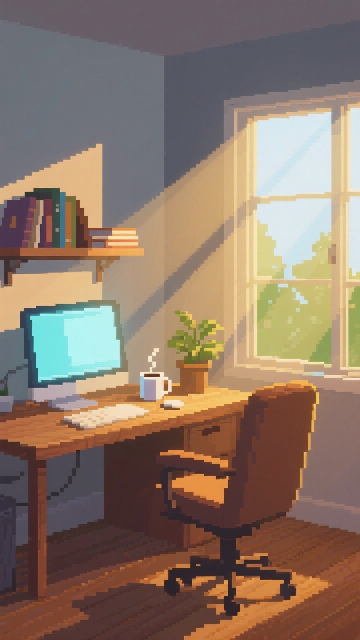 Free Sunlit Pixel Desk Image - Pixel, Office, Desk | Download at StockCake