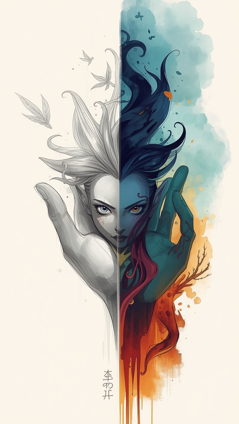 Duality Draw Free Duality in Art Photo - Duality, Watercolor, Portrait | Download at ...