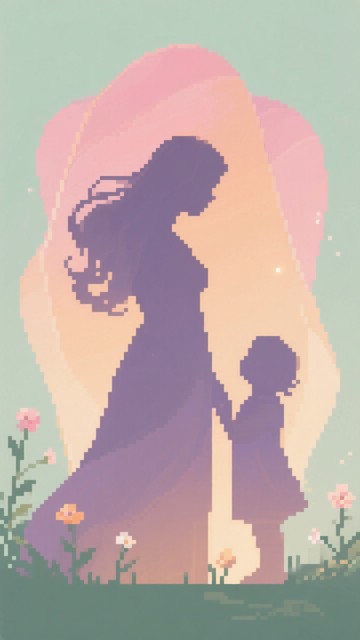 Minimalist pixel art featuring elegant silhouettes set against a gentle ...