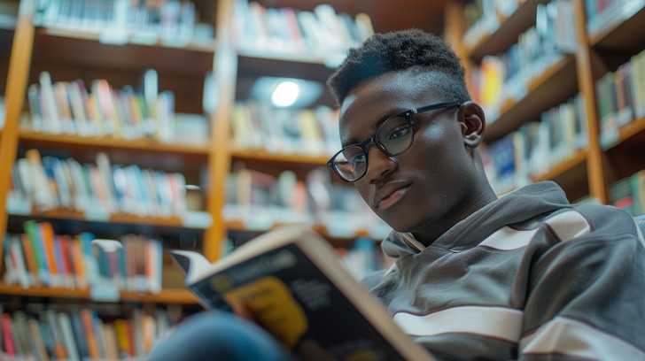 Reading In The Library Free Studious Library Moment Image - Reading, Library, Student ...