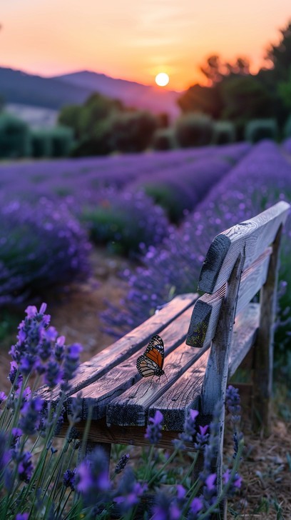 Free Lavender Sunset Scene Image - Sunset, Lavender, Bench | Download ...