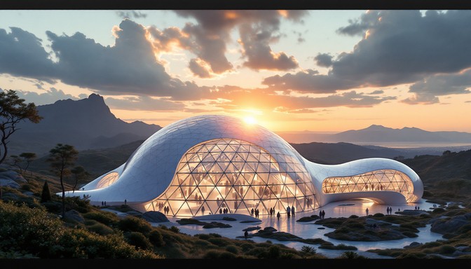 Geodesic Biohome Free Futuristic Biodome Sunset Image - Biodome, Futuristic, Sunset ...