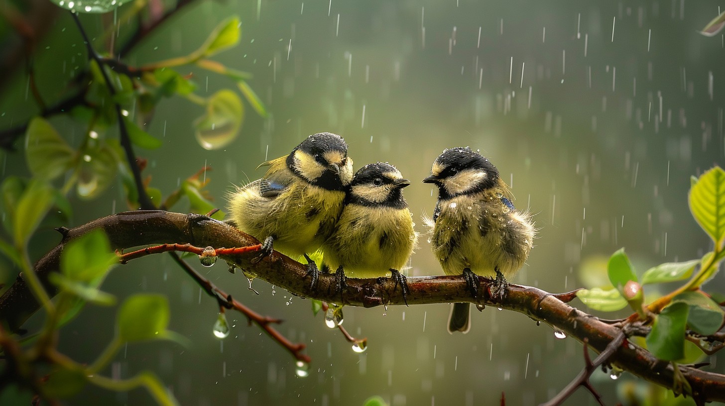 Free Rainy Feathered Trio Image - Birds, Rain, Nature | Download at ...