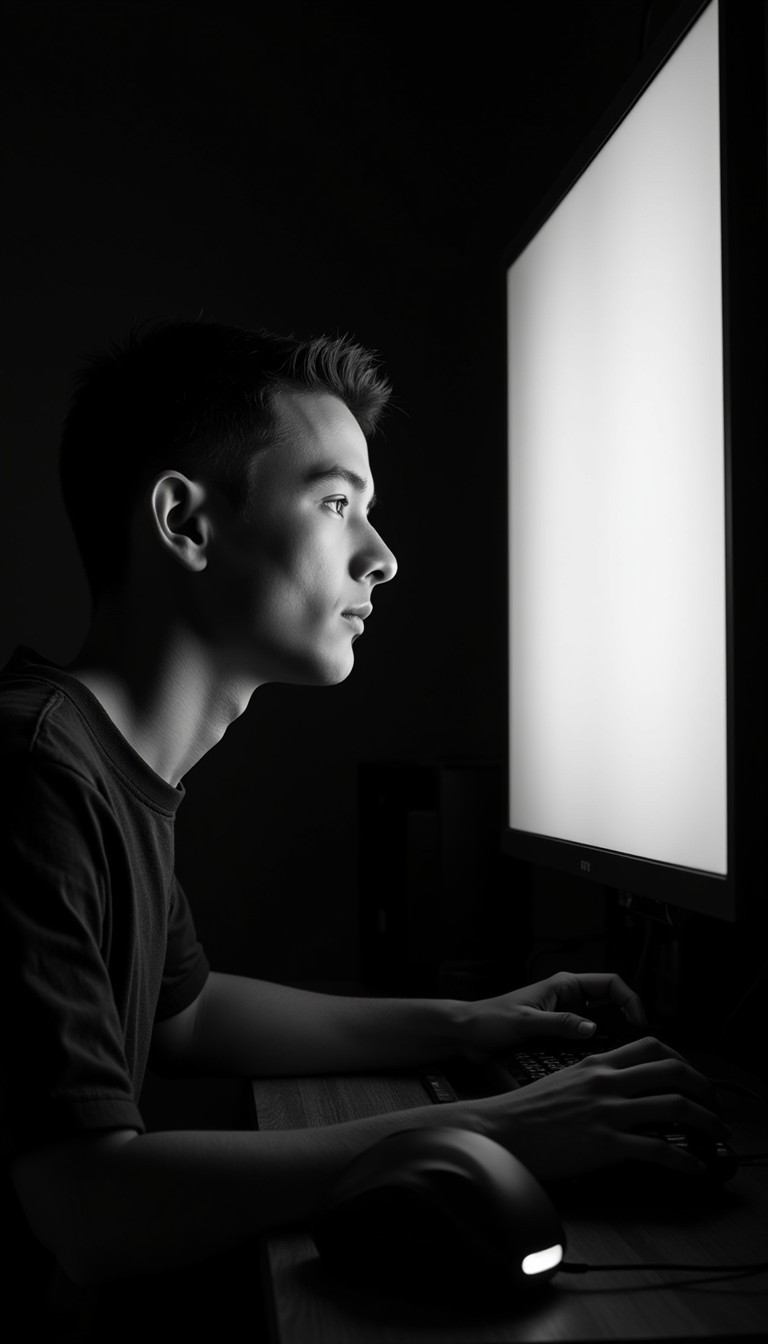 Free Screen-lit concentration Image - Silhouette, Profile, Monochrome ...