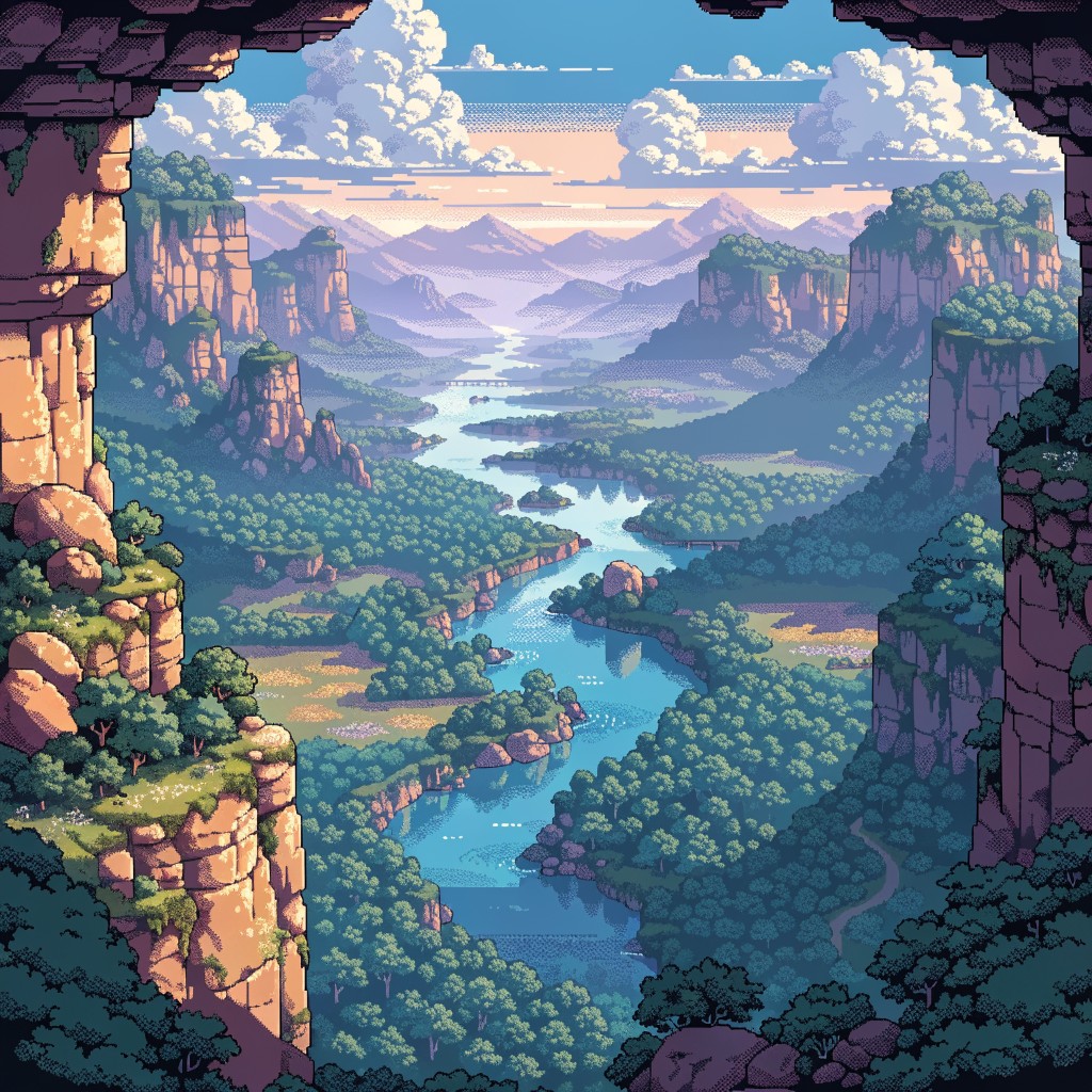 Free Pixel Valley Vista Image - Pixel, Valley, River | Download at ...