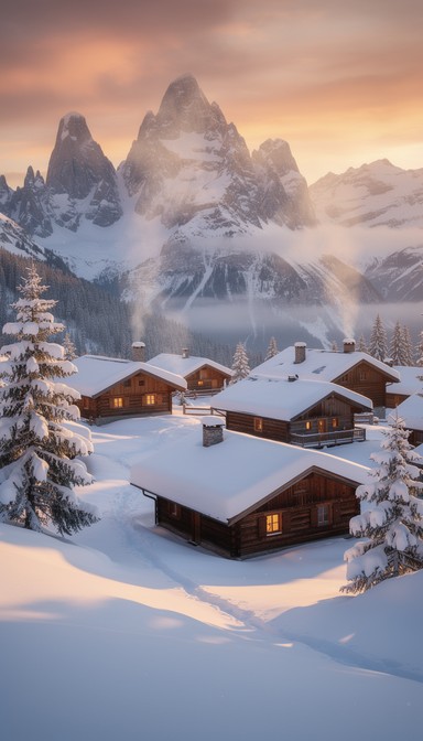 Free Alpine Winter Sunset Image - Winter, Mountain, Village | Download ...