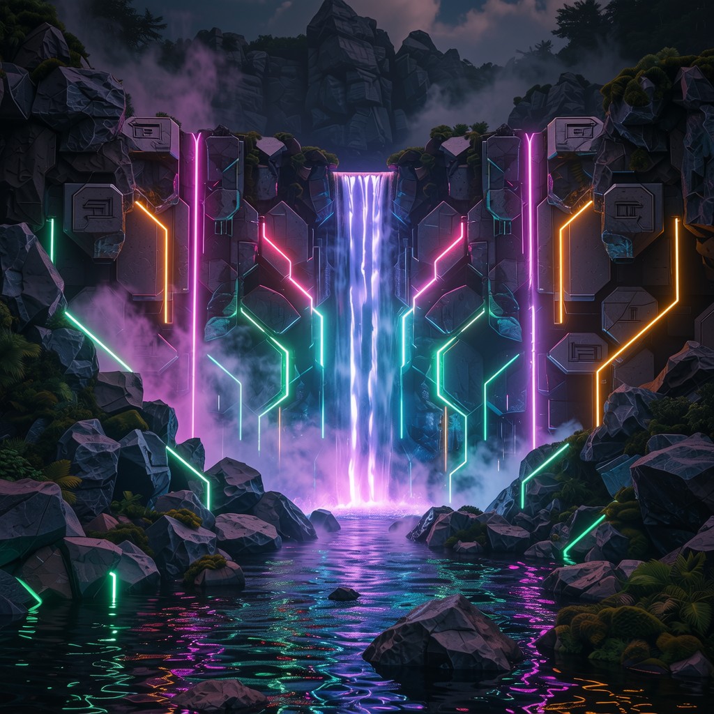 Free Neon Waterfall Glow Image - Cyberpunk, Neon, Waterfall | Download ...