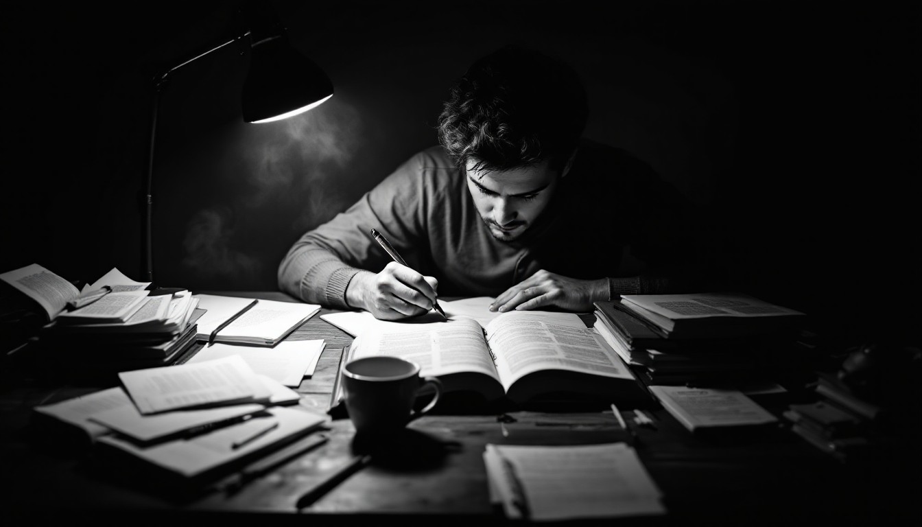 Free Midnight Scholar Working Image - Studying, Monochromatic ...