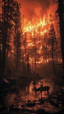 Free Forest Fire Scene Image - Forest, Fire, Deer | Download at StockCake