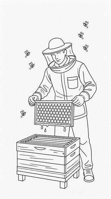 Mood Box Vector Download Beekeeper Lifting Honeycomb Image - Beekeeper, Beekeeping ...