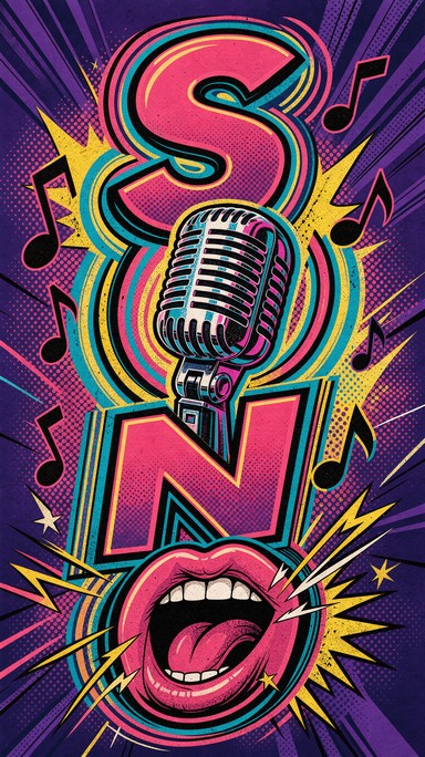 This bold pop art poster illustration turns the word SING into a burst ...