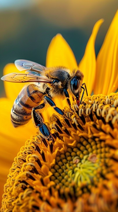 Free Bee Pollinating Sunflower Image - Bee, Sunflower, Pollination ...