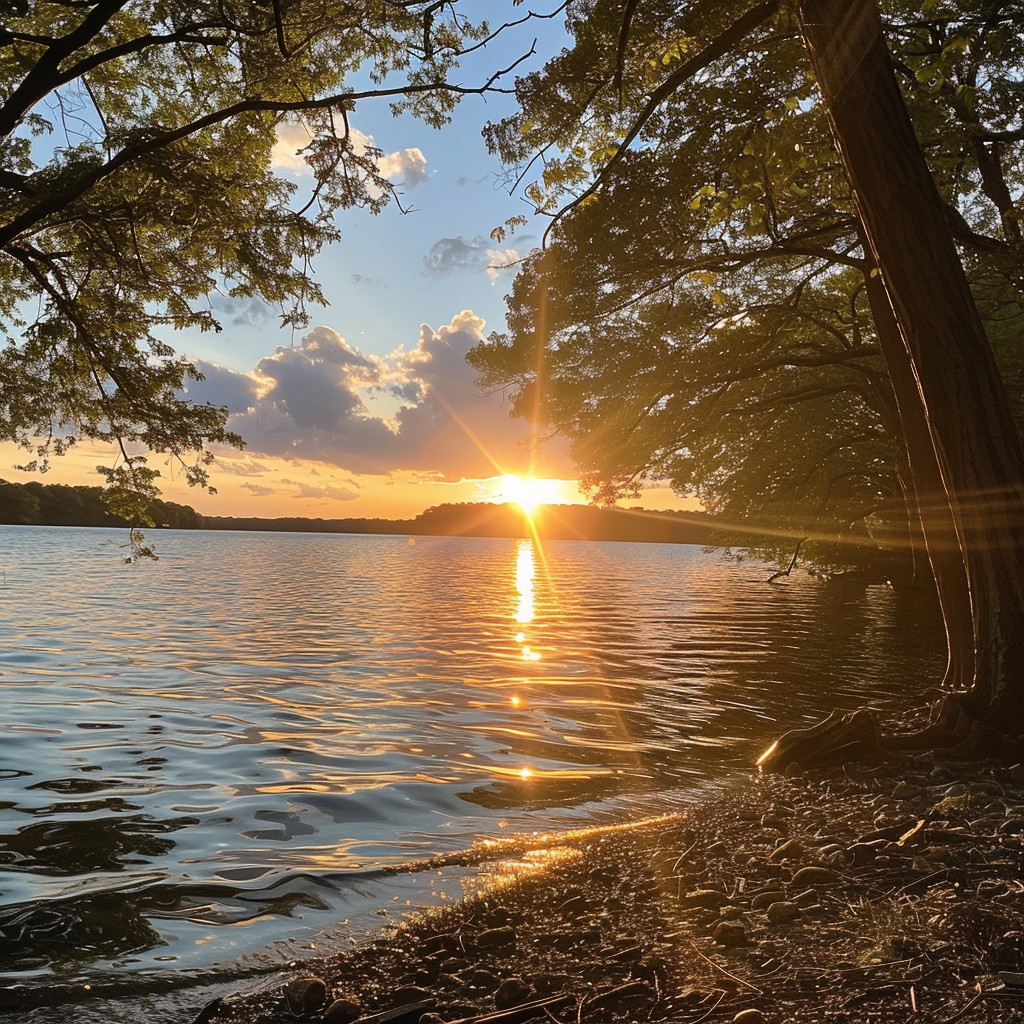 Free Sunset over lake Image - Sunset, Lake, Trees | Download at StockCake
