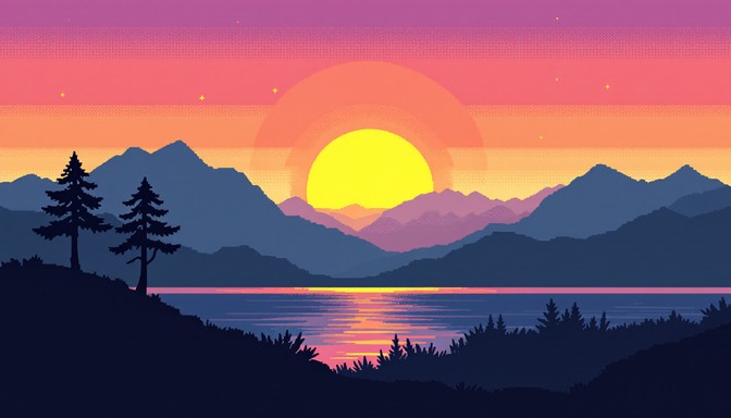 Free Pixel Sunset Serenity Image - Pixel, Sunset, Landscape | Download ...