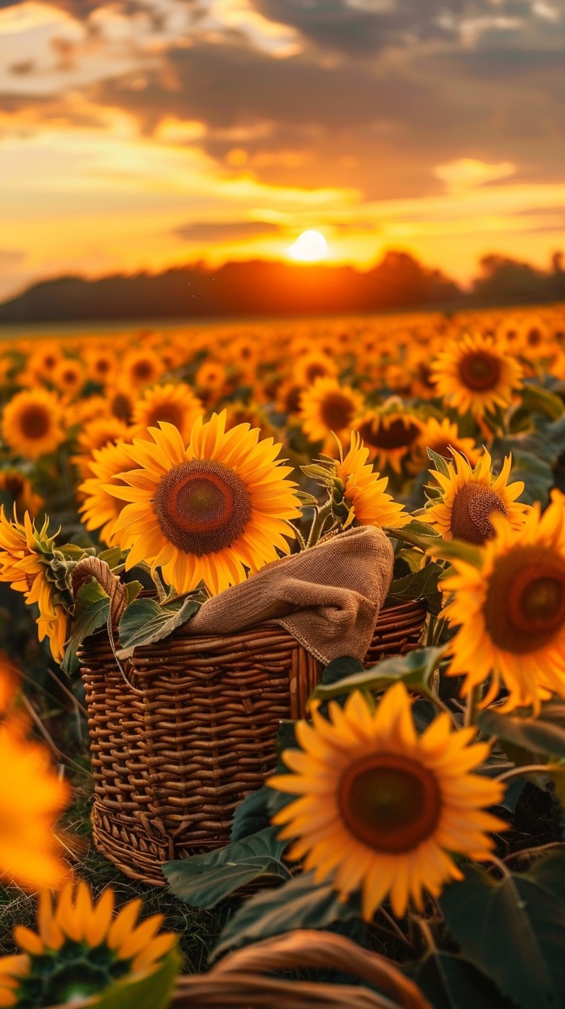 Free Sunset Sunflower Serenity Image - Sunflower, Sunset, Field ...
