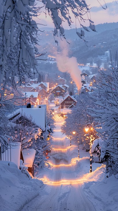 Free Snowy Village Night Image - Snow, Village, Night | Download at ...