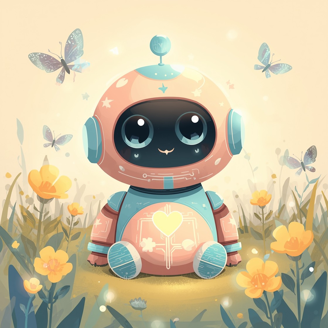 Free Friendly Robot Meadow Image - Robot, Kawaii, Illustration ...