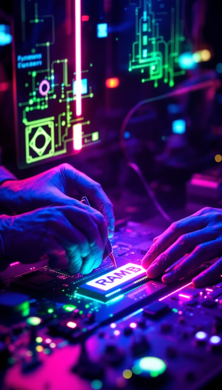 Free Neon RAM Assembly Image - Cyberpunk, Neon, Ram | Download at StockCake