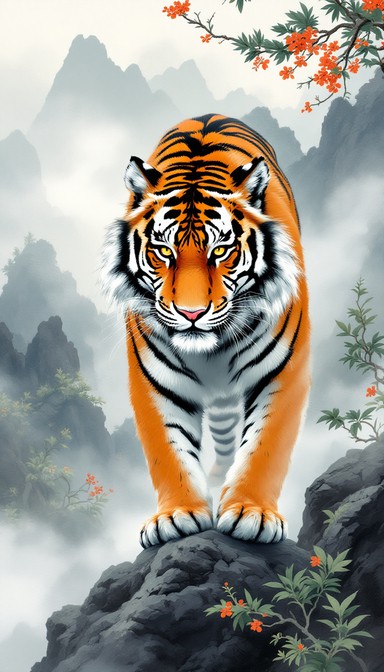 Tiger Balce Free Majestic Tiger Rising Image - Tiger, Mountains, Mist | Download at ...