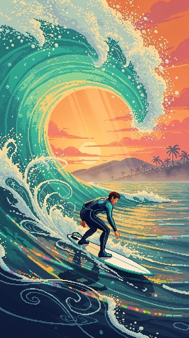 Free Pixel Wave Rider Image - Surfing, Pixel, Wave | Download at StockCake