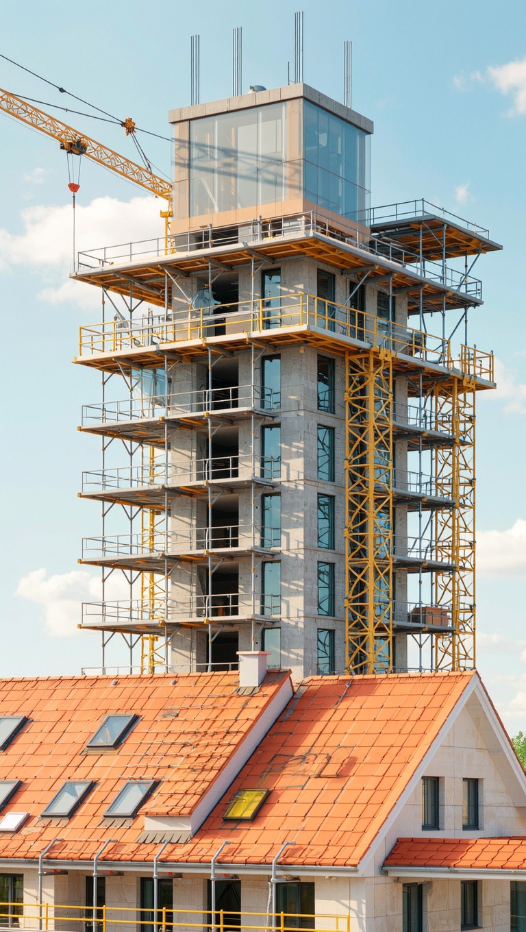 Free Rooftop Construction Scene Image - Construction, Scaffolding ...