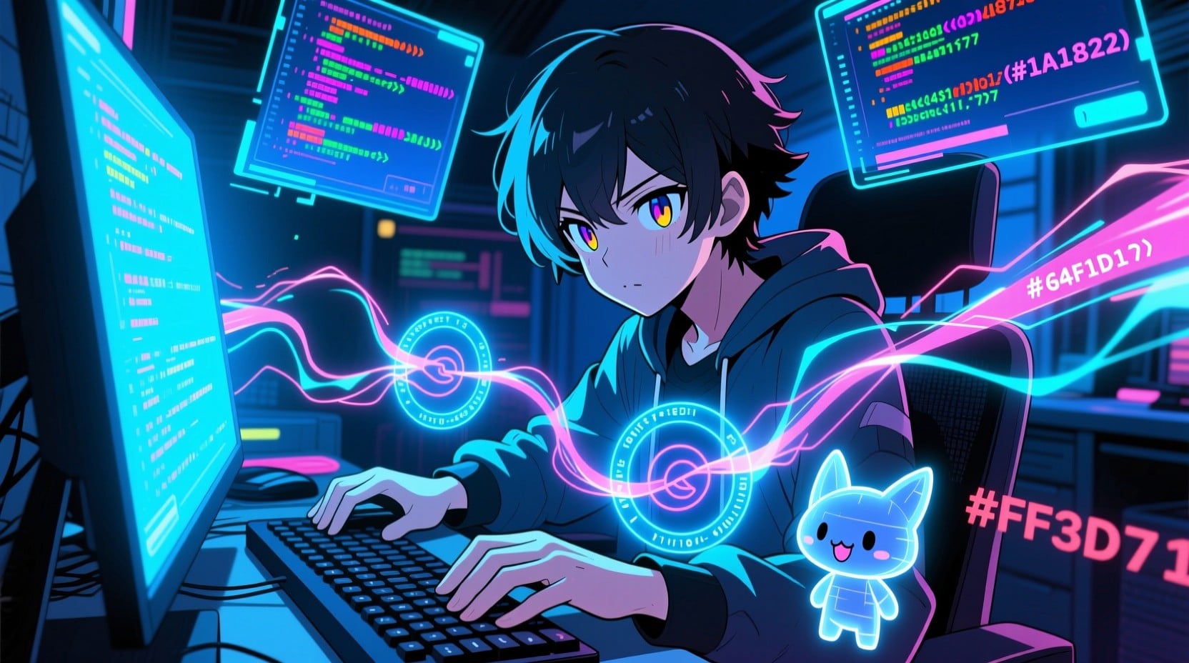 Free Digital Magic Coder Image - Anime, Cyberpunk, Programmer ...