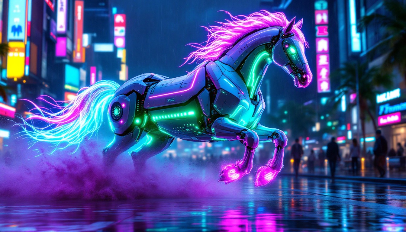 Free Cybernetic Horse Galloping Image - Cyberpunk, Horse, Neon ...