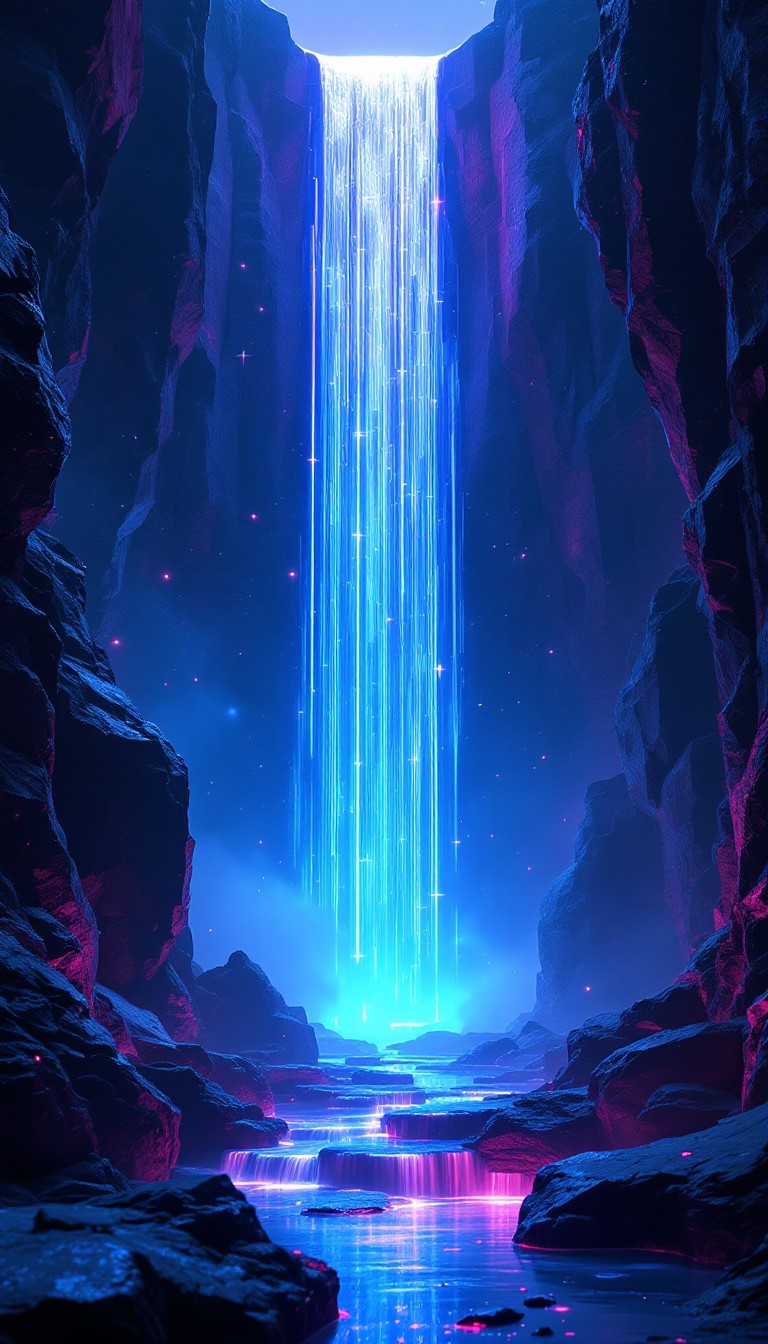 Free Neon Digital Waterfall Image - Waterfall, Cyberpunk, Neon ...